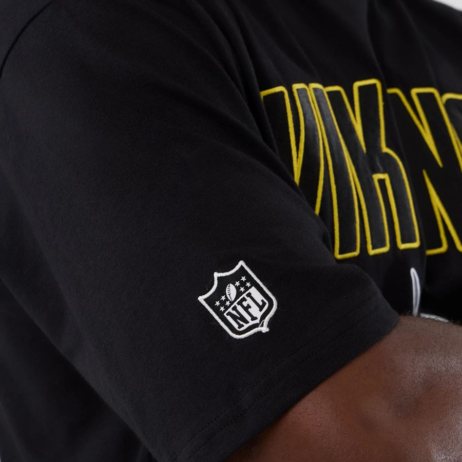 The Male model is wearing Minnesota Vikings NFL International Series Games 2025 Black Premium T-Shirt  4