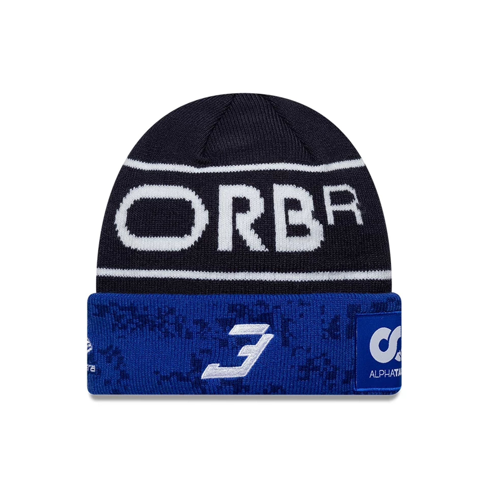 Pictured is this Youth Replica Max Verstappen Red Bull Racing Cuff Knit Beanie hat in dark blue. 2