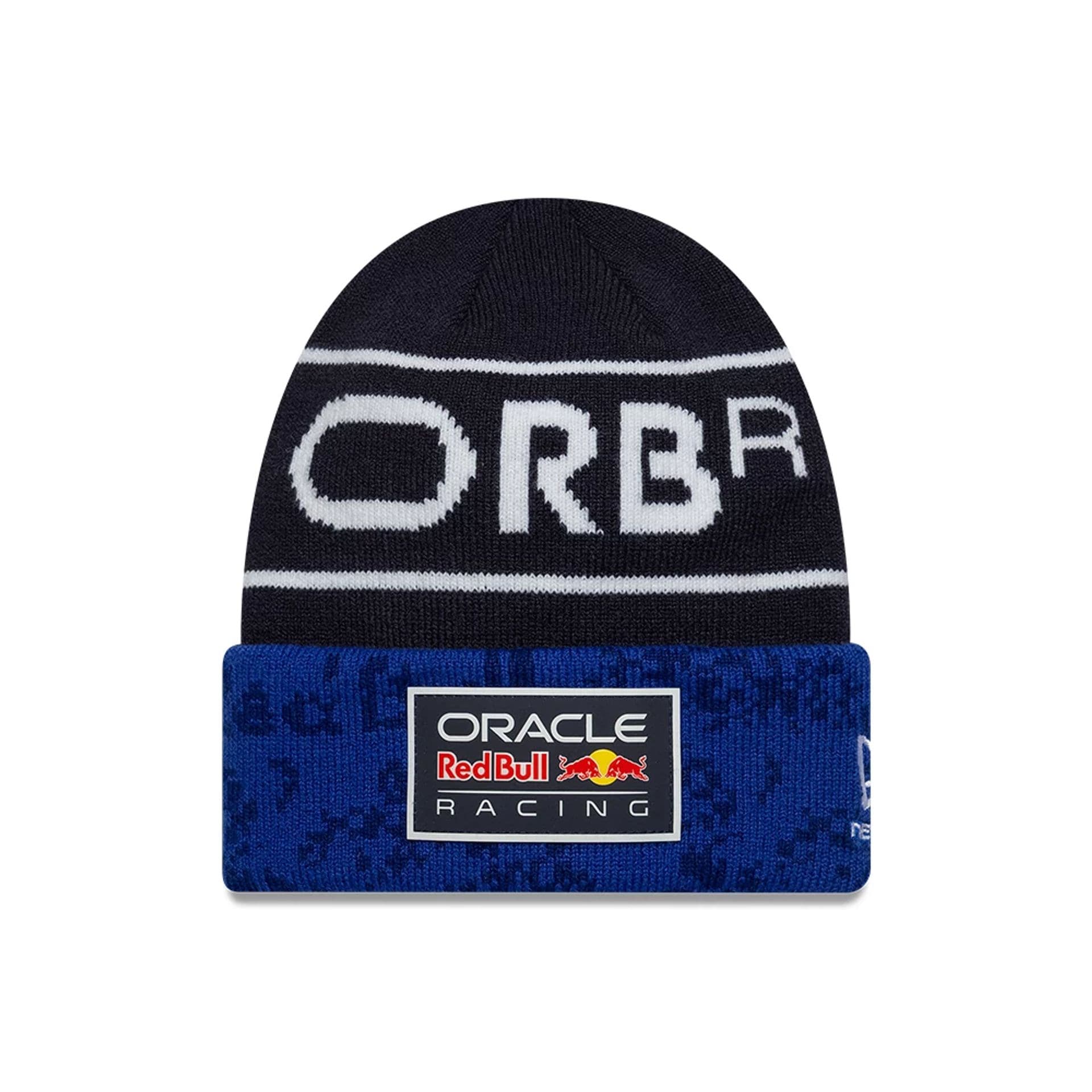 Pictured is this Youth Team Red Bull Racing Cuff Knit Beanie hat in dark blue. 1