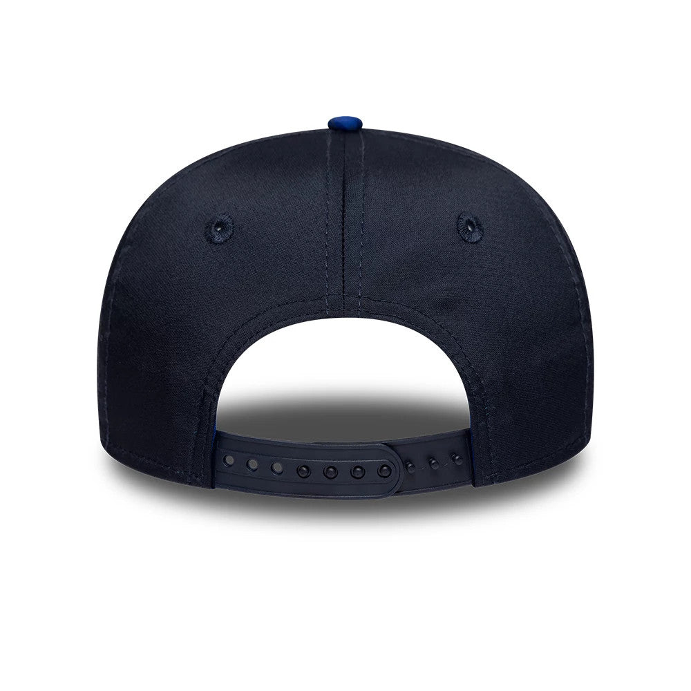 Red Bull Racing Youth Team Dark Blue New Era 9SEVENTY Stretch Snap Adjustable Cap, rear view showing the black adjustable snap closure on the structured dark blue crown with matching embroidered eyelets.
