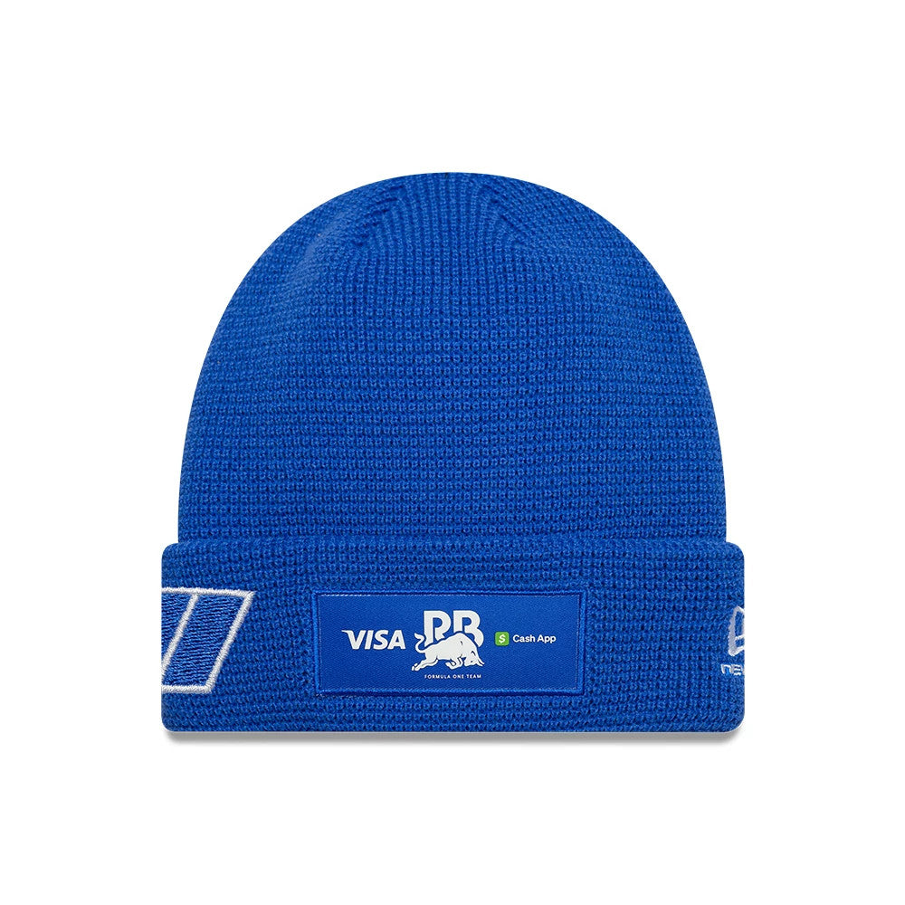 Pictured is this Teamline 2026 Visa Cash App Racing Bulls Cuff Knit Beanie hat in bright blue. 1