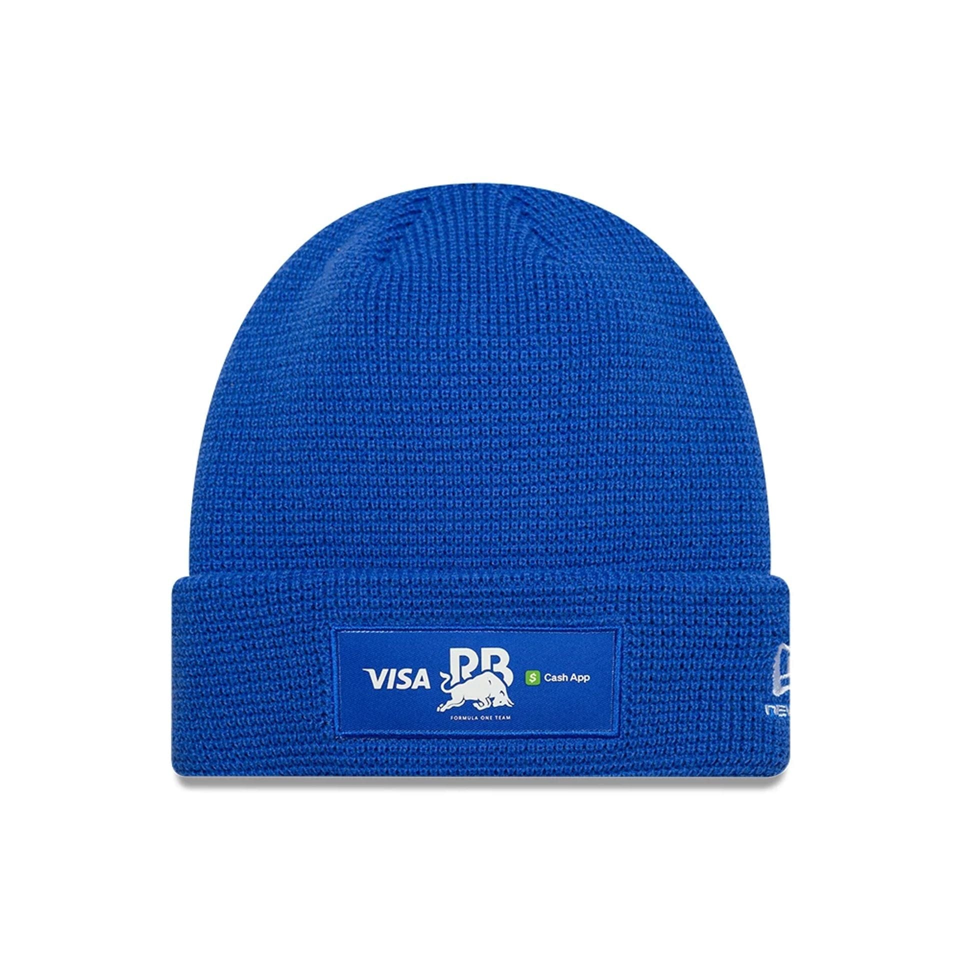 Pictured is this Team Waffle Visa Cash App Racing Bulls Cuff Knit Beanie hat in bright blue. 1