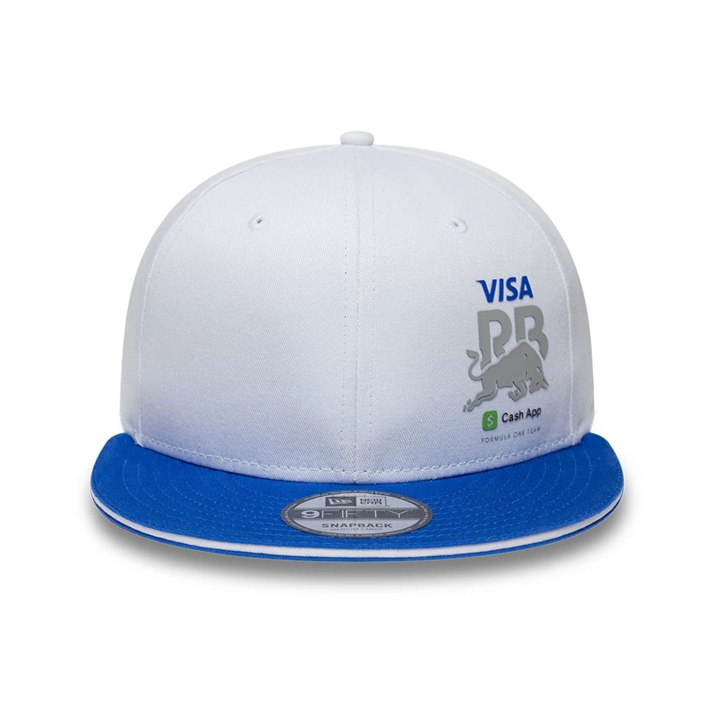 Pictured is this Visa Cash App Racing Bulls Essential 9FIFTY Snapback Adjustable cap in white. 2