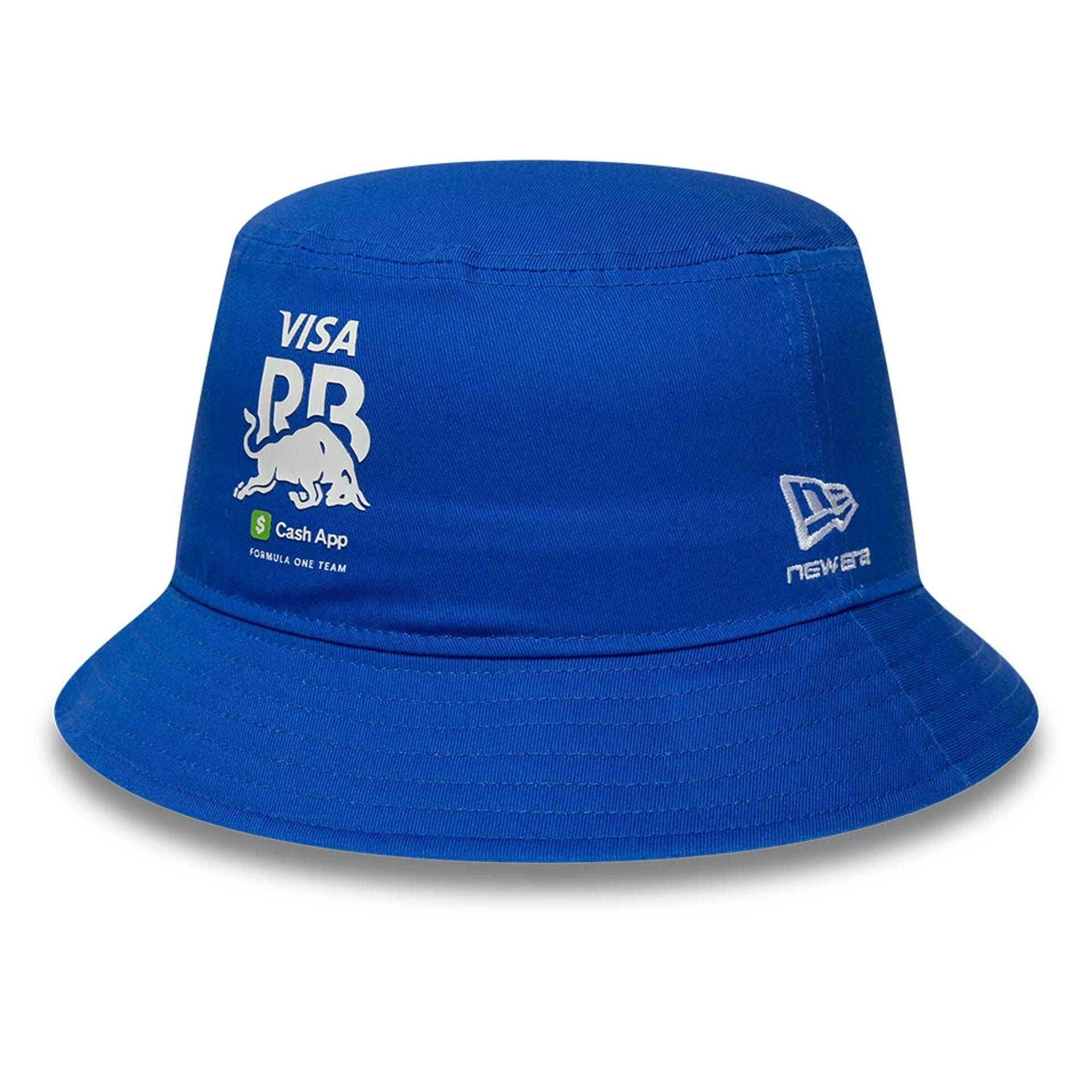 Pictured is this Essential Visa Cash App Racing Bulls Bucket hat in bright blue. 1