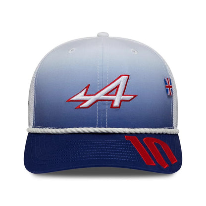 Pictured is this Pierre Gasly Silverstone Race Special Alpine Racing 9SEVENTY Stretch Snap cap in white. 3