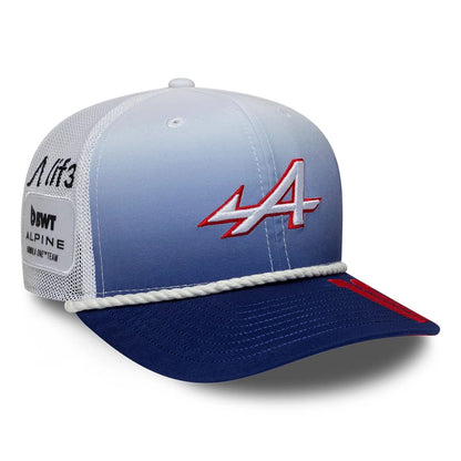 Pictured is this Pierre Gasly Silverstone Race Special Alpine Racing 9SEVENTY Stretch Snap cap in white. 4