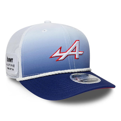 Pictured is this Alpine Racing Silverstone Race Special 9SEVENTY Stretch Snap Adjustable cap in white. 4