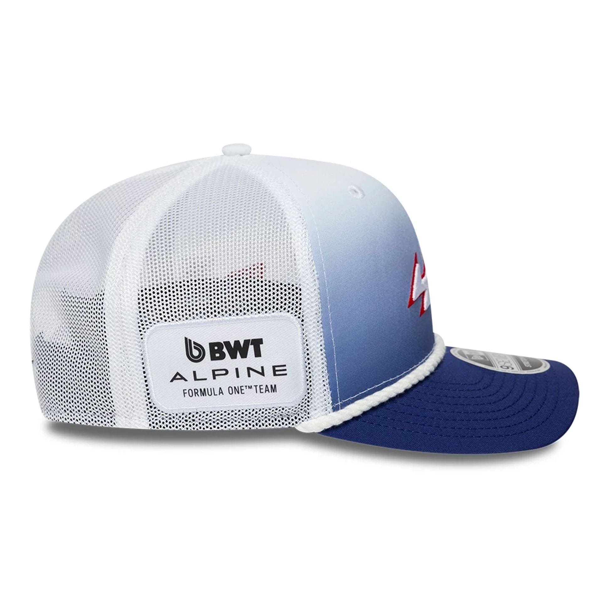 Pictured is this Alpine Racing Silverstone Race Special 9SEVENTY Stretch Snap Adjustable cap in white. 5