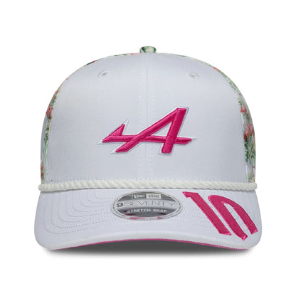Pictured is this Pierre Gasly Miami Race Special Alpine Racing 9SEVENTY Stretch Snap Adjustable cap in white. 3