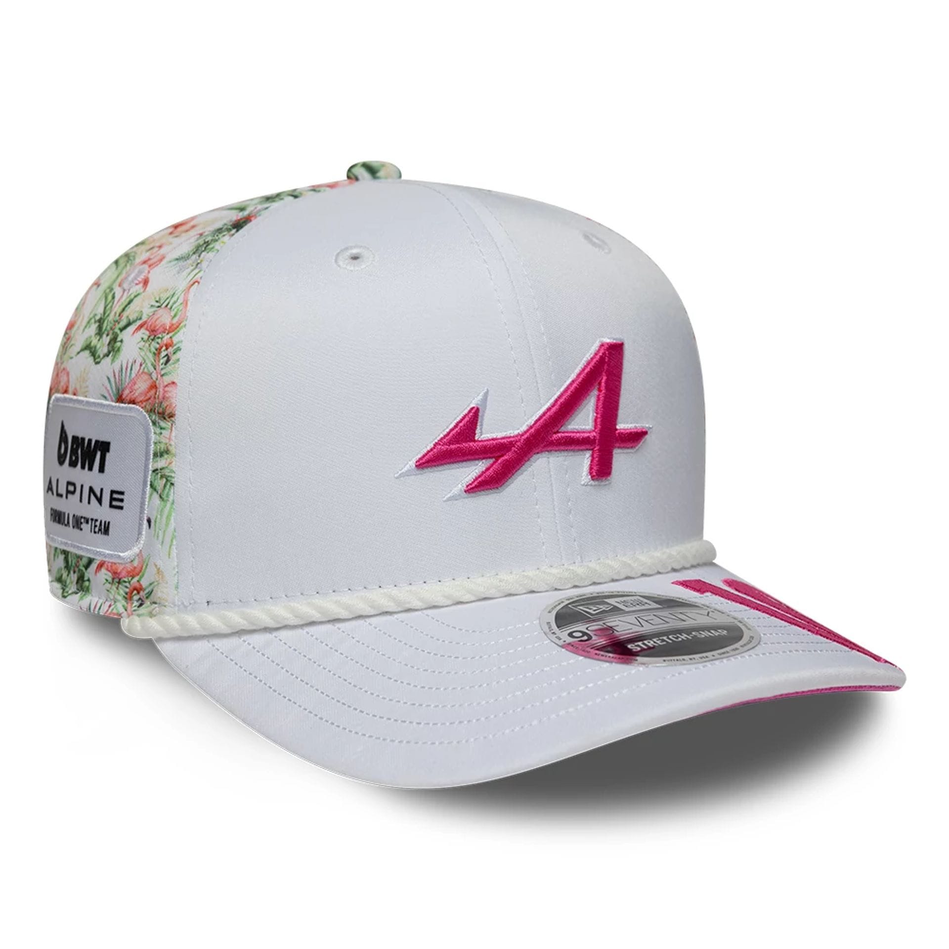 Pictured is this Pierre Gasly Miami Race Special Alpine Racing 9SEVENTY Stretch Snap Adjustable cap in white. 4