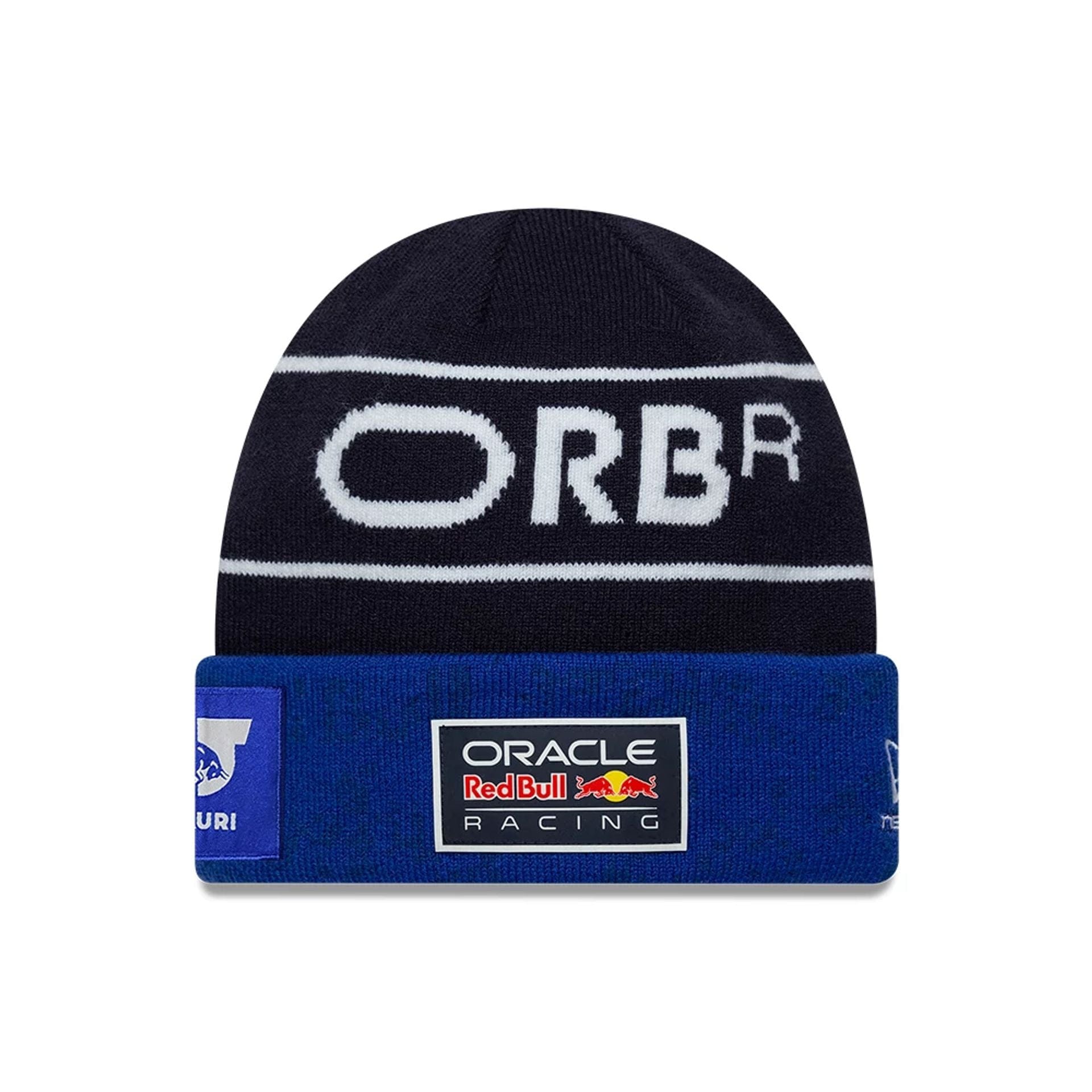 Pictured is this Replica Max Verstappen Red Bull Racing Cuff Knit Beanie hat in dark blue. 1