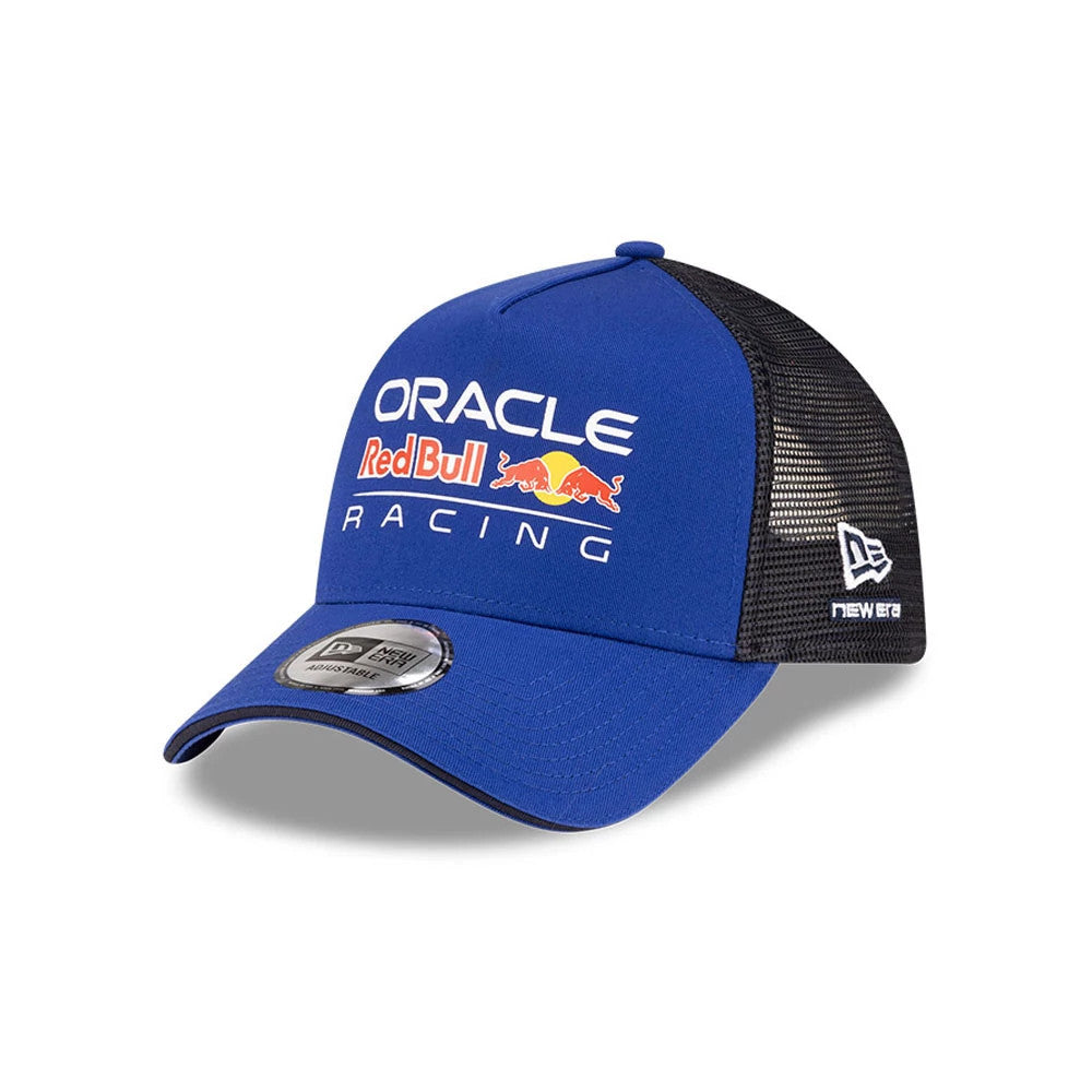 Pictured is this Essential Red Bull Racing 9FORTY A-Frame Trucker Adjustable cap in dark blue. 1