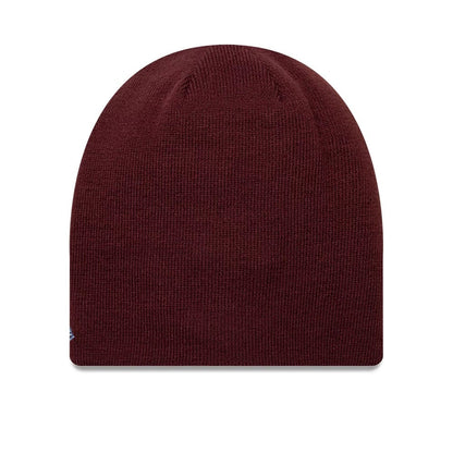 Pictured is this Reverse Aston Villa FC Cuff knit Beanie hat in dark red. 2