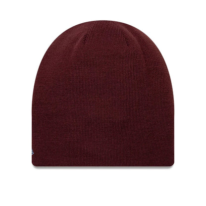 Pictured is this Reverse Aston Villa FC Cuff knit Beanie hat in dark red. 2