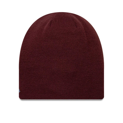 Pictured is this Reverse Aston Villa FC Cuff knit Beanie hat in dark red. 2