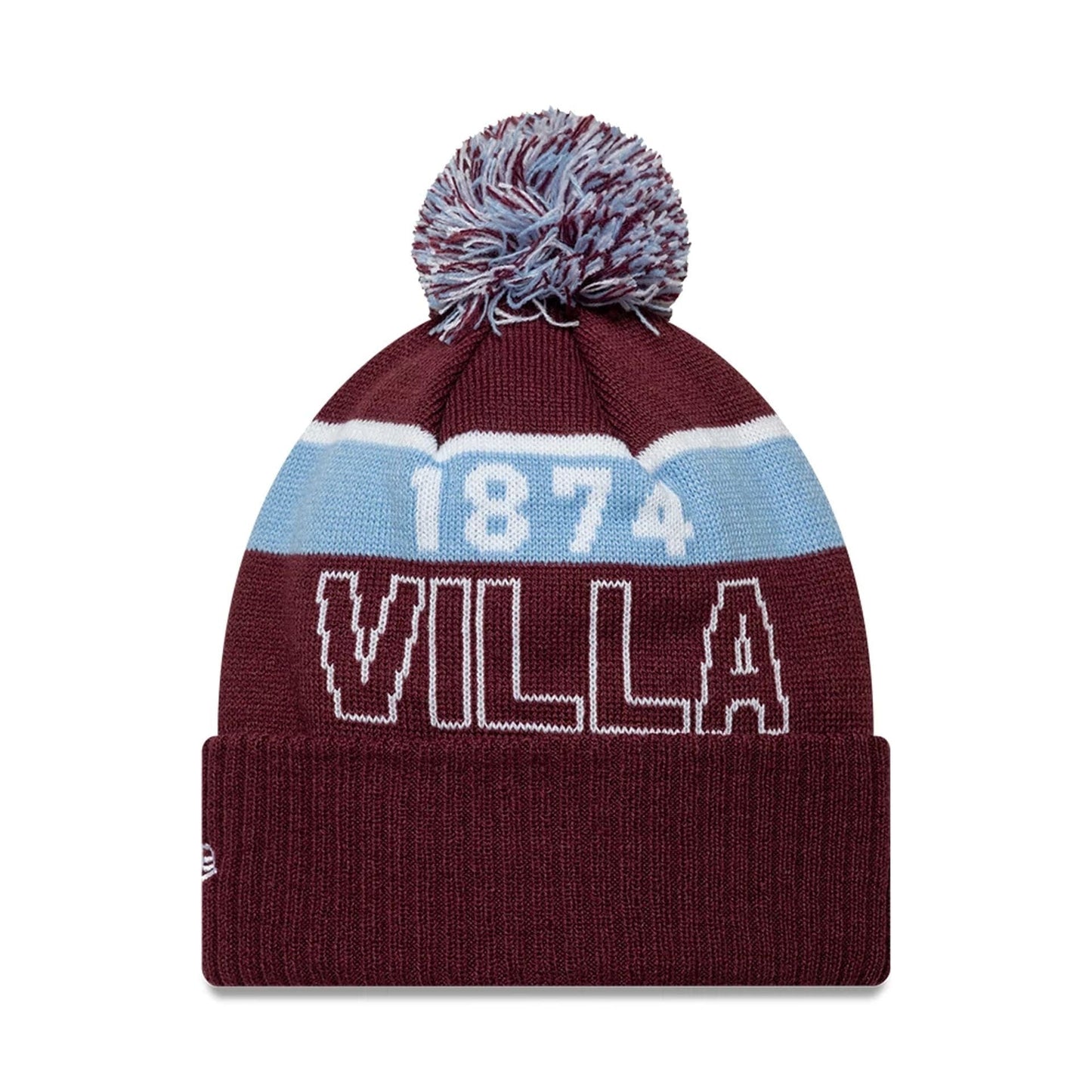 Pictured is this Aston Villa FC Bobble Knit Beanie hat in dark red. 2