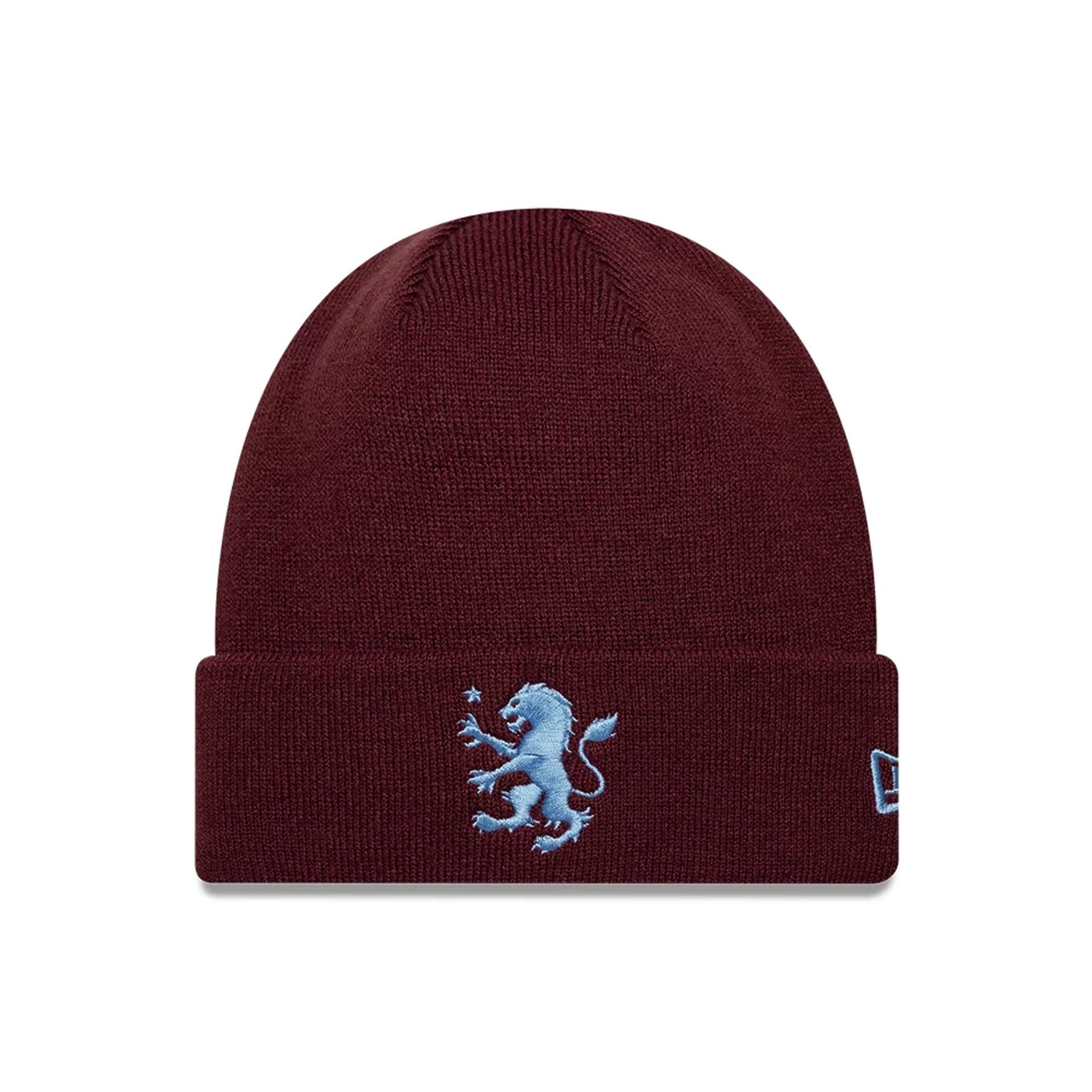 Pictured is this Core Aston Villa FC Cuff knit Beanie hat in dark red. 1