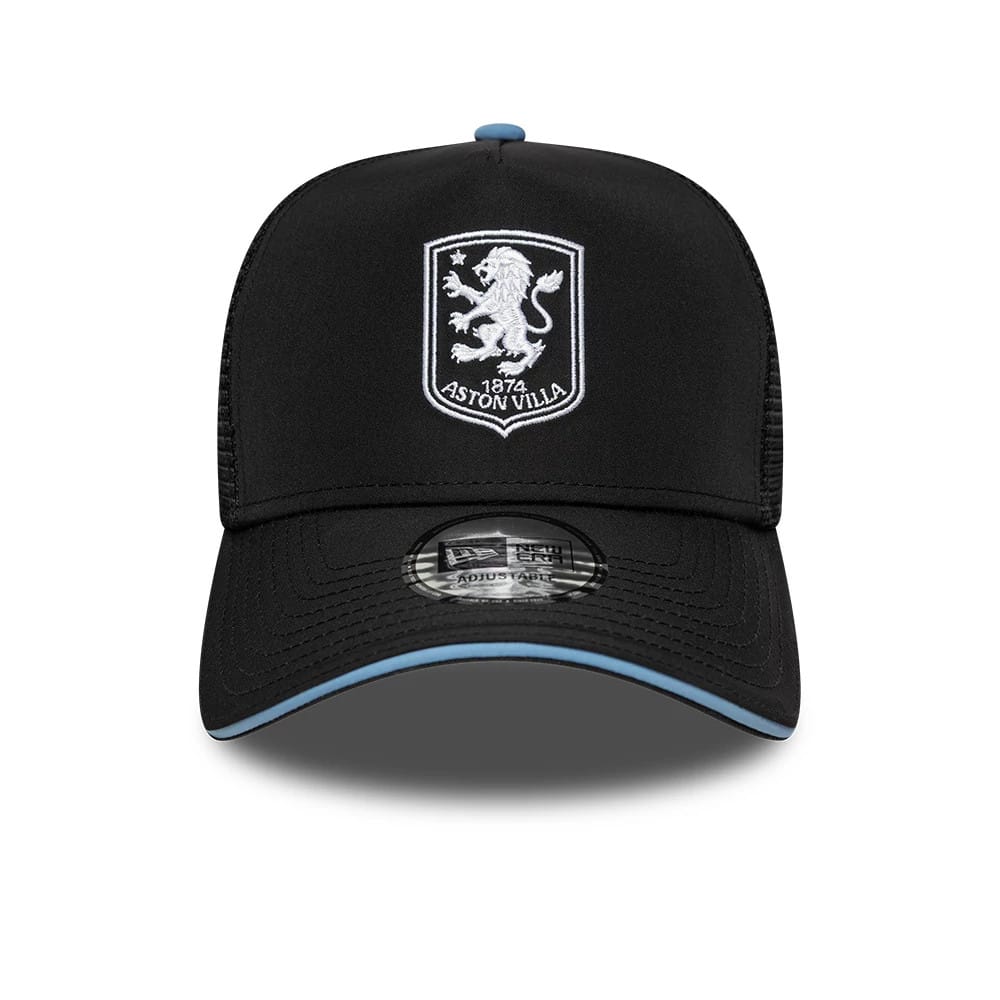 Pictured is this Away Kit Aston Villa FC 9FORTY A-Frame Trucker cap in black. 2