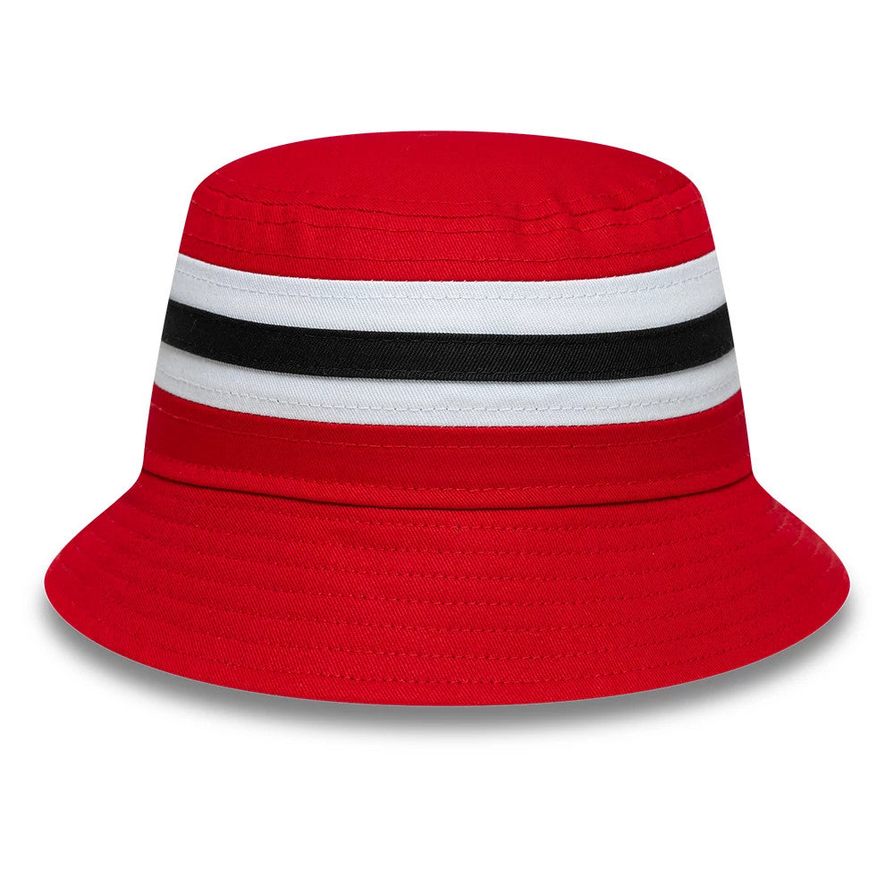 Pictured is this Infant Stripe Manchester United FC Bucket hat in red. 1