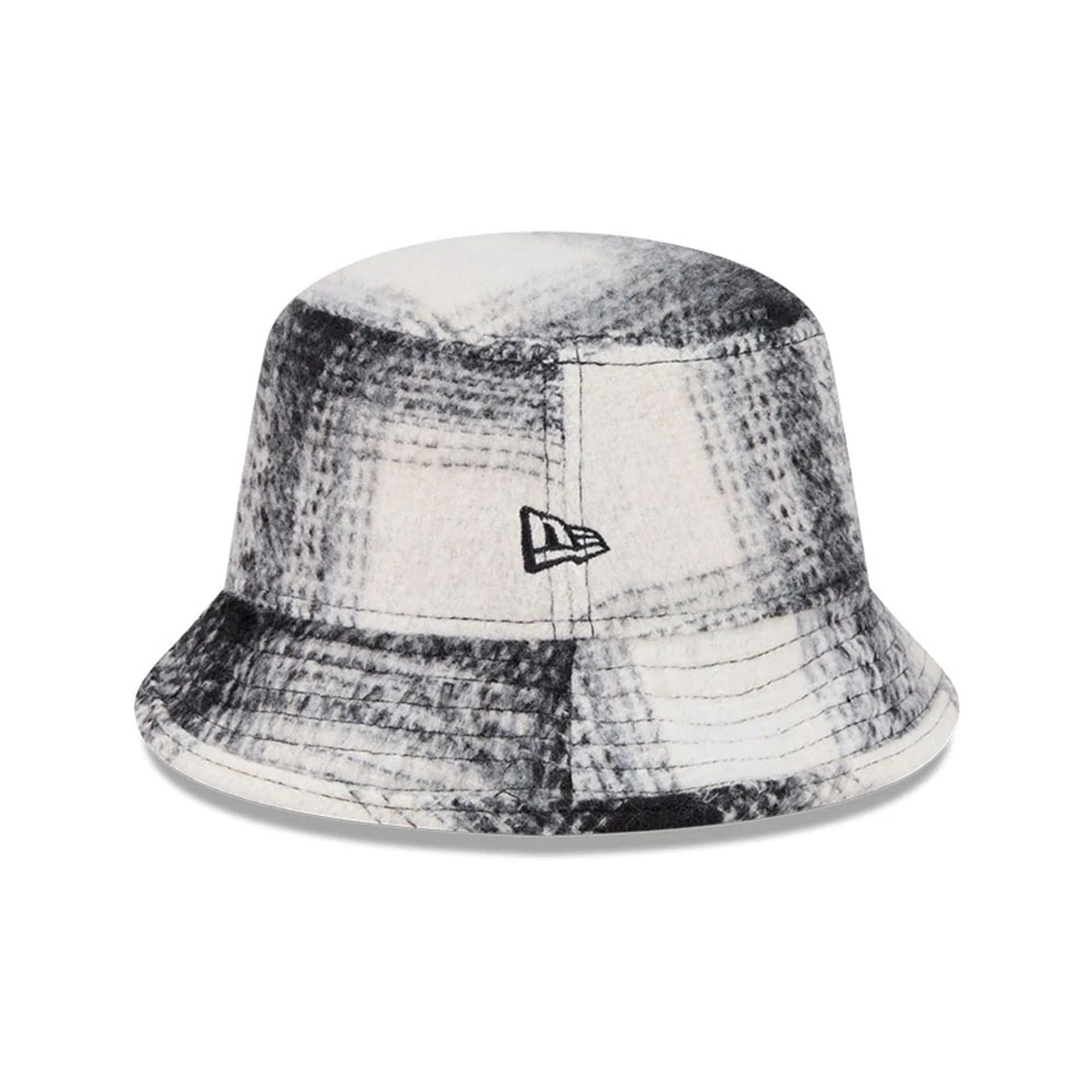 Pictured is this New Era Bucket hat in White & Black Plaid. 2
