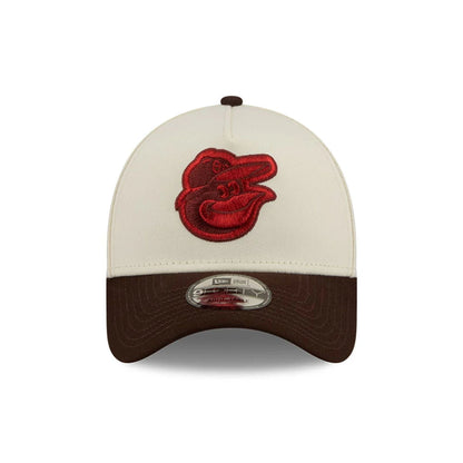 Pictured is this MLB City Script Baltimore Orioles 9FORTY A-Frame cap in Cream. 3