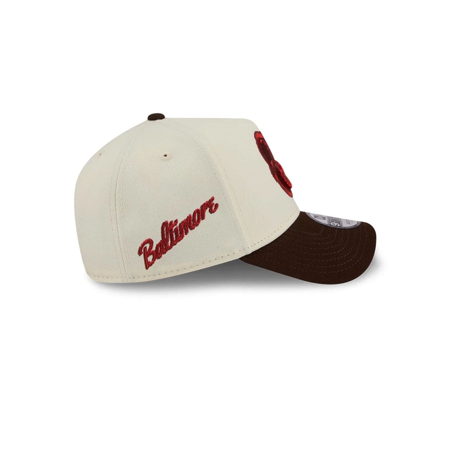 Pictured is this MLB City Script Baltimore Orioles 9FORTY A-Frame cap in Cream. 5