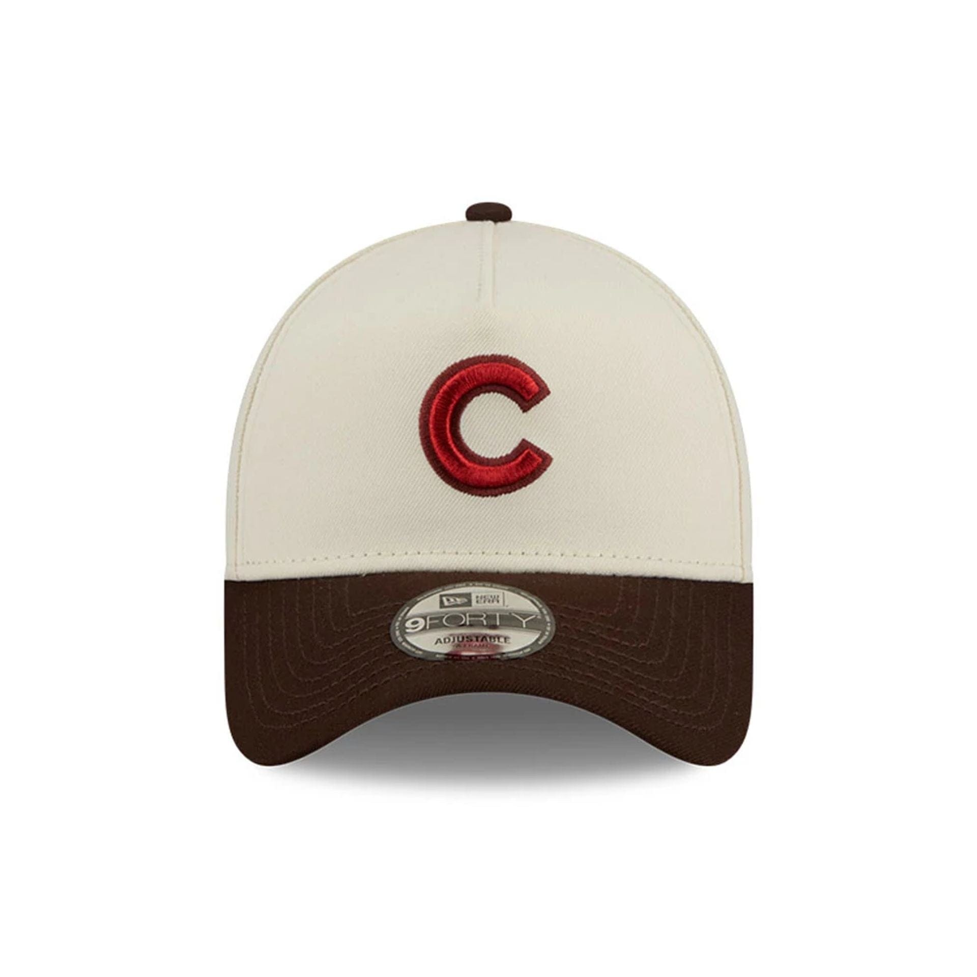 Pictured is this MLB City Script Chicago Cubs 9FORTY A-Frame cap in Cream  3