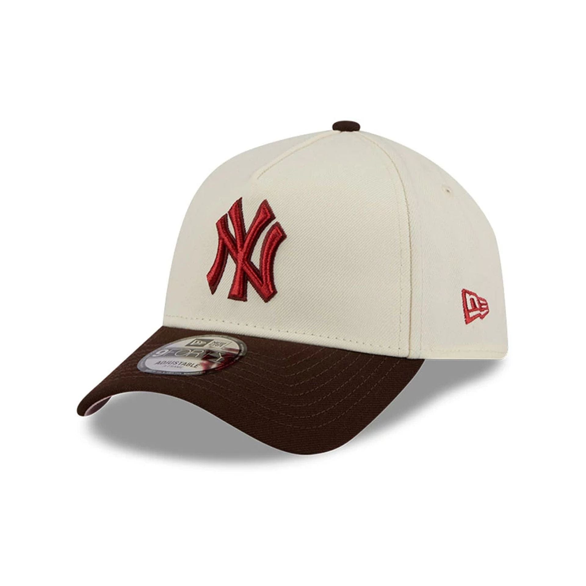 Pictured is this MLB City Script New York Yankees 9FORTY A-Frame cap in Cream. 4