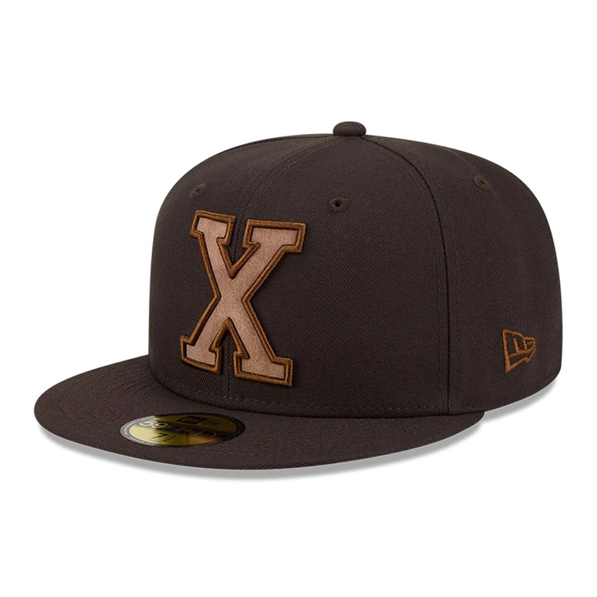 Pictured is this MLB Negro League Cuban X Giants 59FIFTY Fitted cap in dark brown. 1