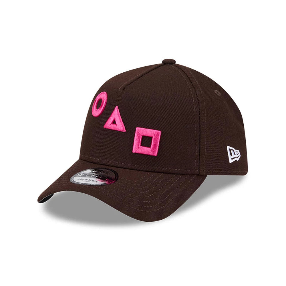 Pictured is this Netflix Squid Game Shapes 9FORTY A-Frame cap in dark brown. 4