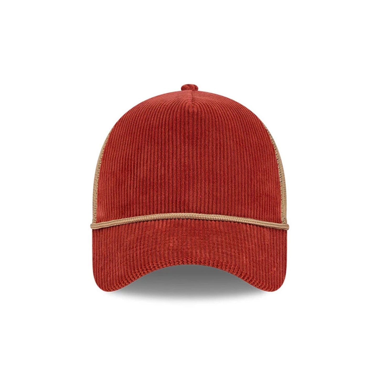 Pictured is this New Era Wide Cord 9FORTY A-Frame Trucker cap in dark red. 2
