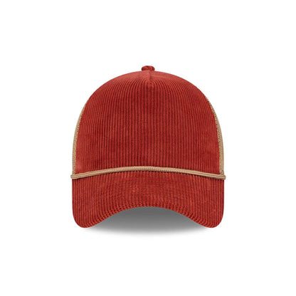 Pictured is this New Era Wide Cord 9FORTY A-Frame Trucker cap in dark red. 2
