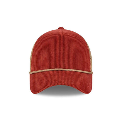 Pictured is this New Era Wide Cord 9FORTY A-Frame Trucker cap in dark red. 2