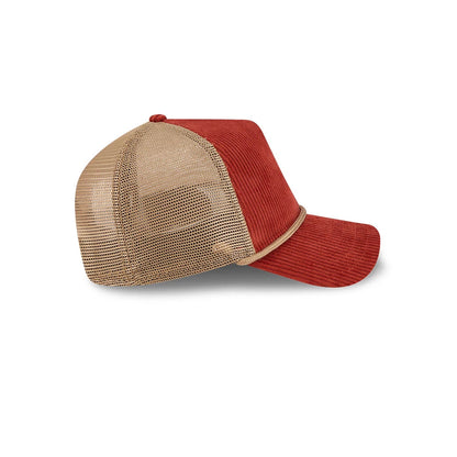 Pictured is this New Era Wide Cord 9FORTY A-Frame Trucker cap in dark red. 5