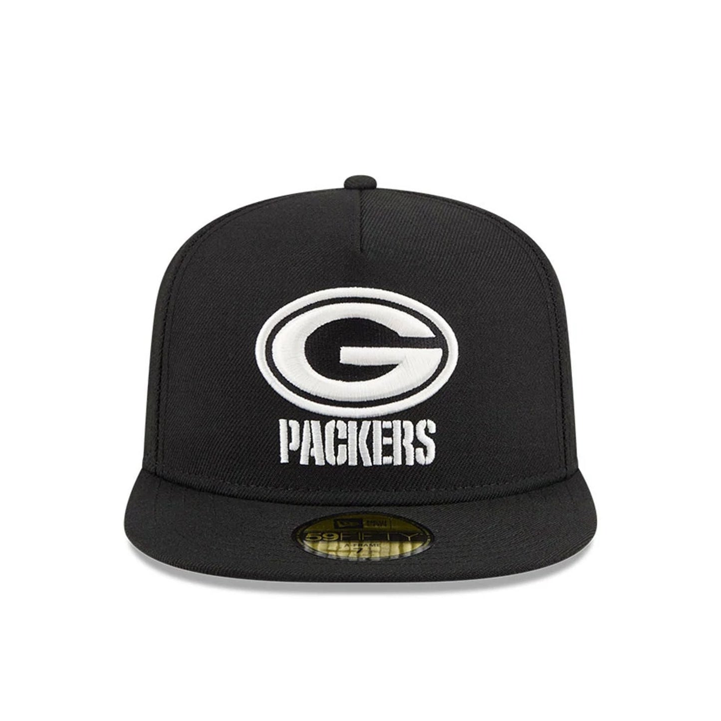 Pictured is this NFL Chiseled Embroidery Green Bay Packers 59FIFTY A-Frame Fitted cap in Black. 4