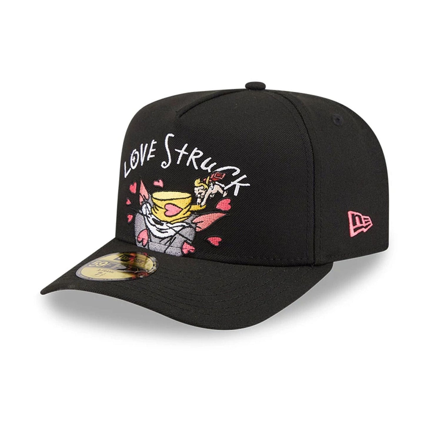 Pictured is this Tom & Jerry Love Struck 59FIFTY A-Frame Fitted cap in black. 1