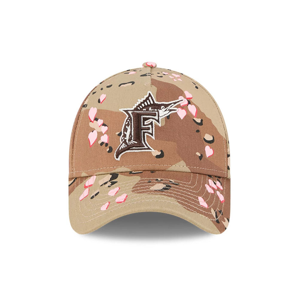 Pictured is this MLB Camo Hearts Miami Marlins 9FORTY A-Frame cap in Desert Camo. 3