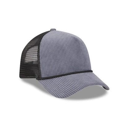 Pictured is this New Era Wide Cord 9FORTY A-Frame Trucker cap in dark blue. 3