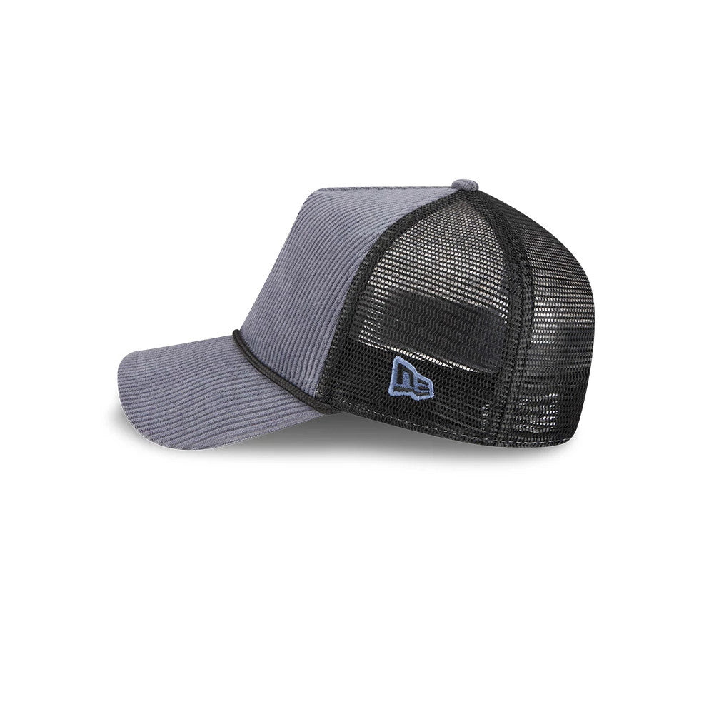 Pictured is this New Era Wide Cord 9FORTY A-Frame Trucker cap in dark blue. 4