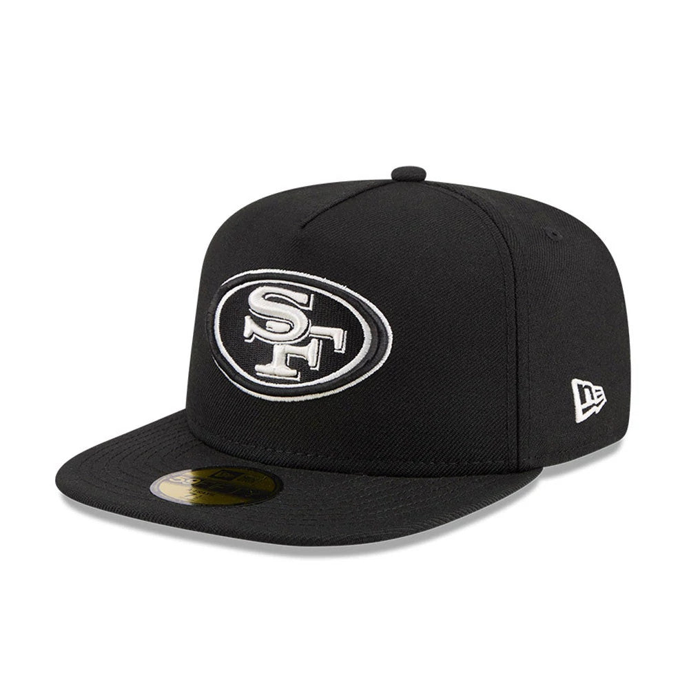 Pictured is this NFL Chiseled Embroidery San Francisco 49ers 59FIFTY A-Frame Fitted cap in black. 5