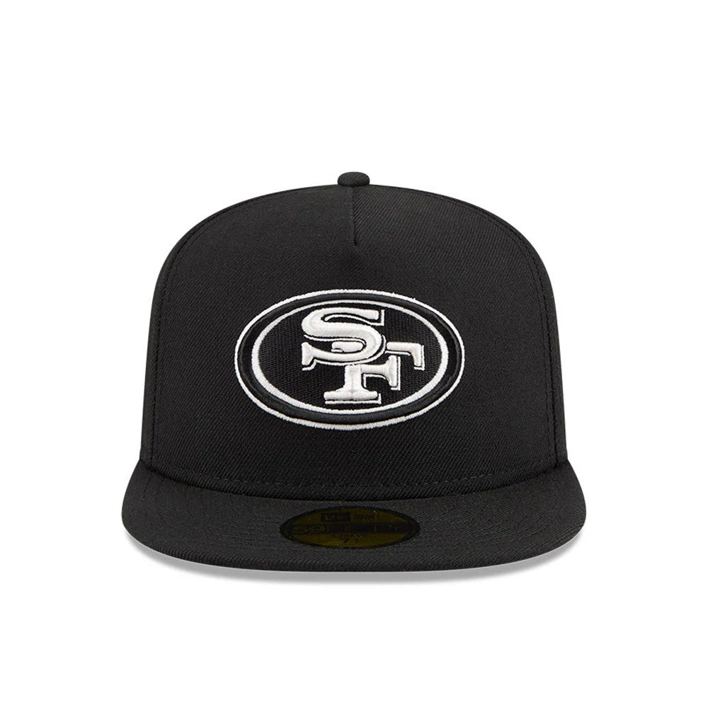 Pictured is this NFL Chiseled Embroidery San Francisco 49ers 59FIFTY A-Frame Fitted cap in black. 4