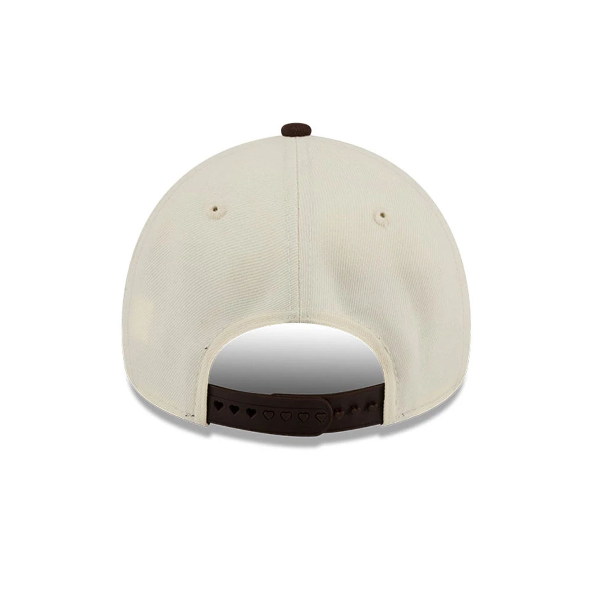 Pictured is this MLB City Script Athletics 9FORTY A-Frame cap in Cream. 7