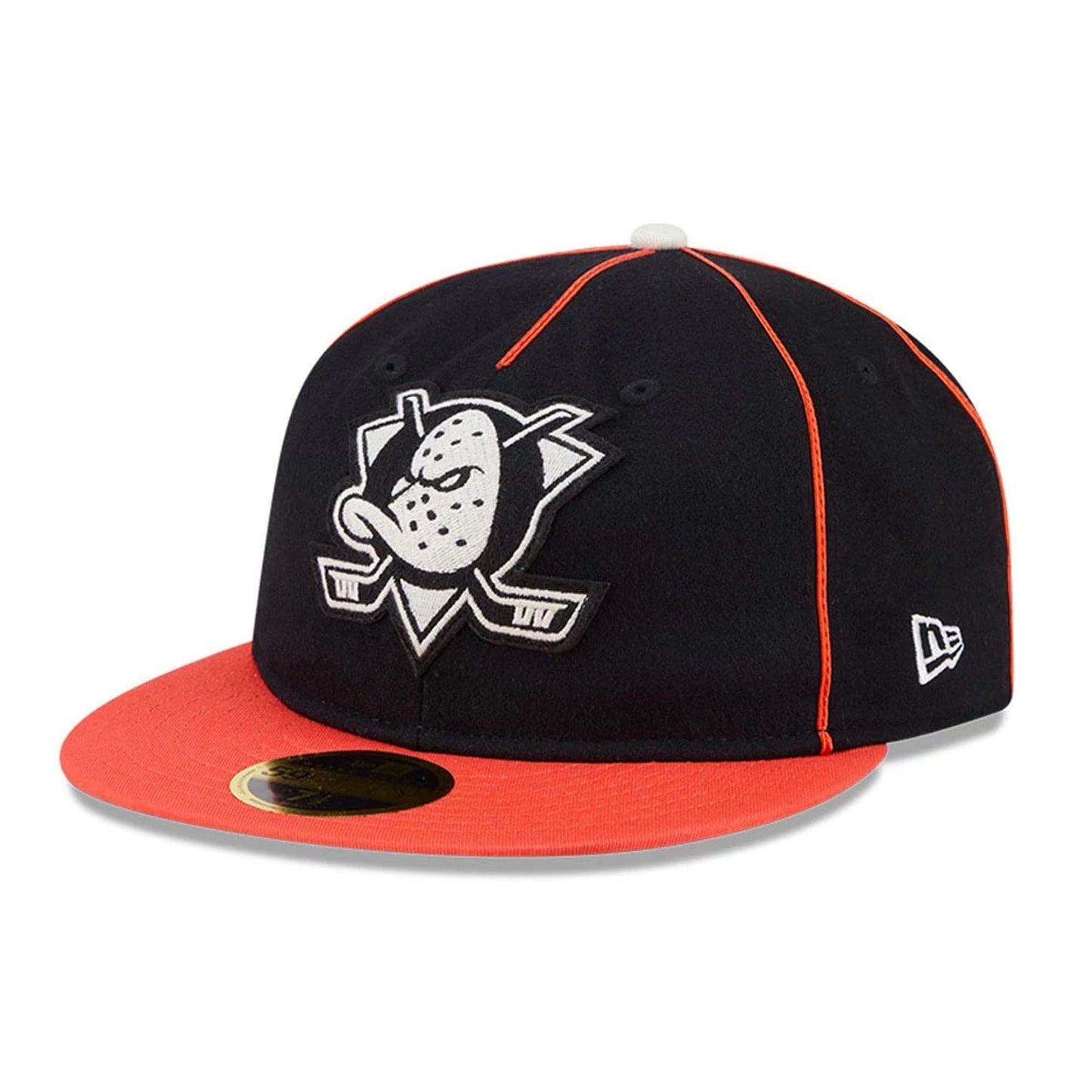 Pictured is this NHL Felt Logo Anaheim Ducks Retro Crown 59FIFTY Fitted cap in orange. 4