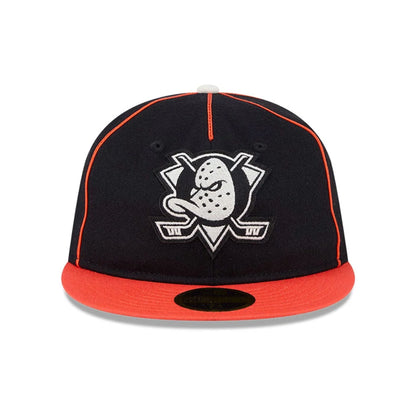 Pictured is this NHL Felt Logo Anaheim Ducks Retro Crown 59FIFTY Fitted cap in orange. 3