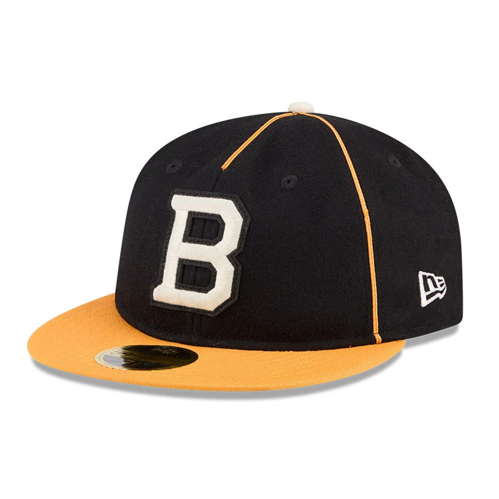 Pictured is this NHL Felt Logo Boston Bruins Retro Crown 59FIFTY Fitted cap in black. 4