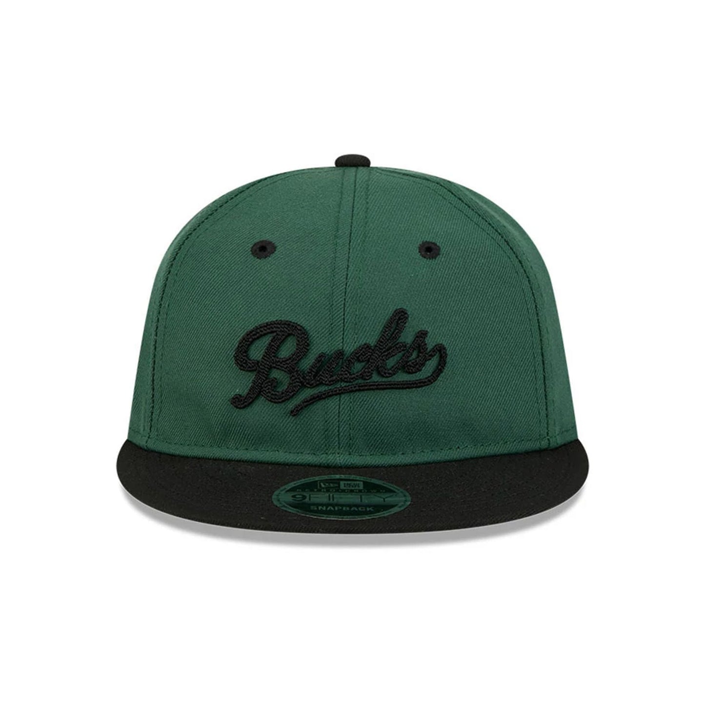 Pictured is this NBA Chainstitch Script Milwaukee Bucks Retro Crown 9FIFTY cap in dark green. 2