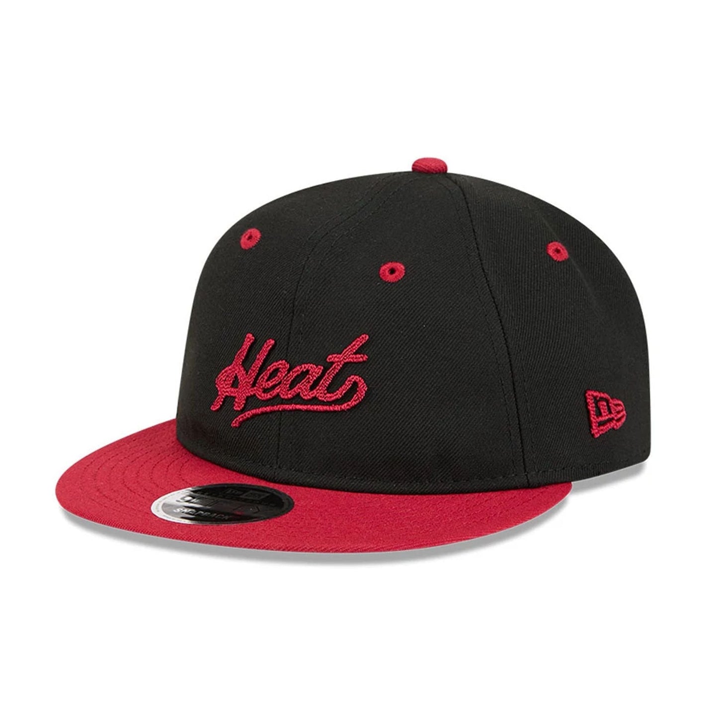 Pictured is this NBA Chainstitch Script Miami Heat Retro Crown 9FIFTY cap in black. 4