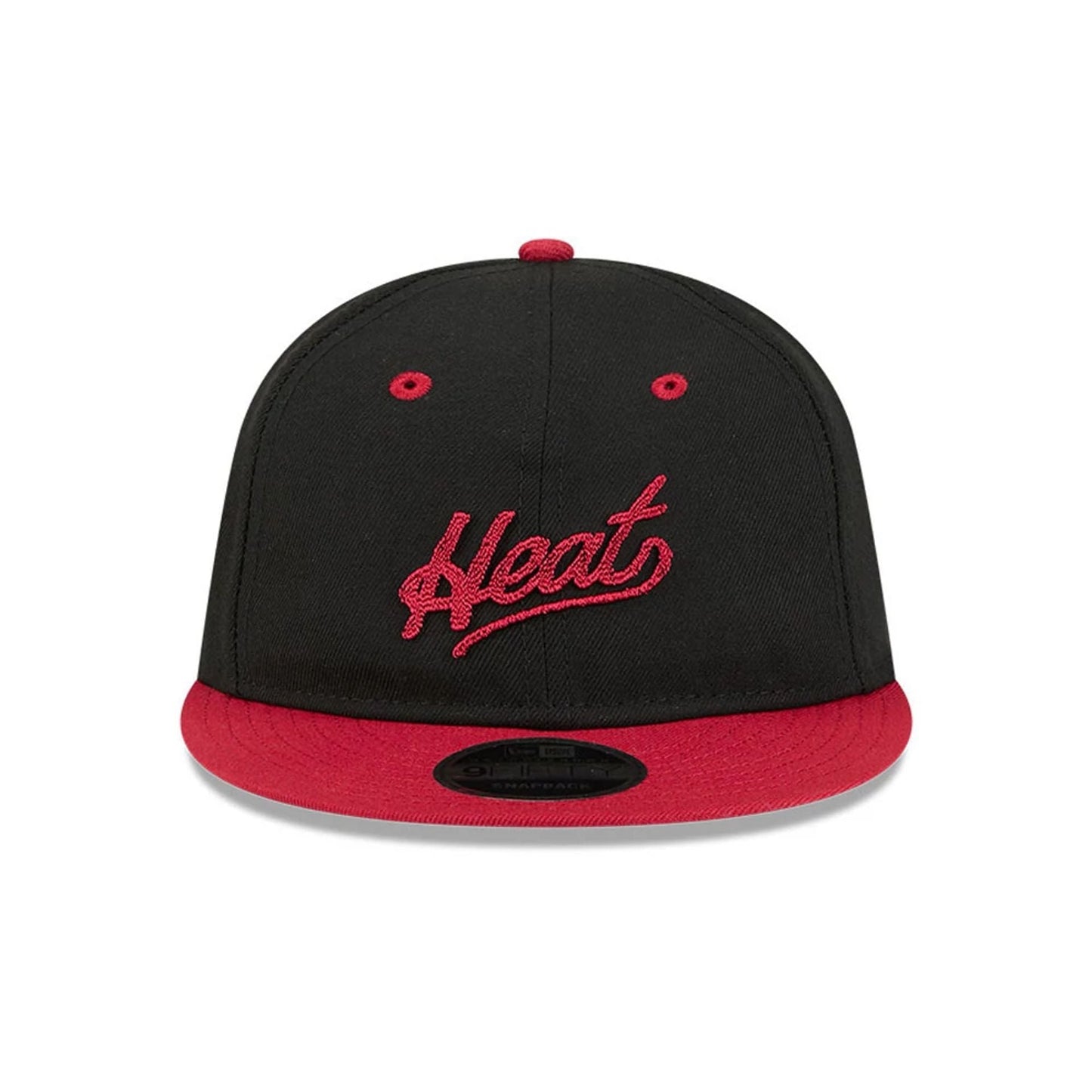 Pictured is this NBA Chainstitch Script Miami Heat Retro Crown 9FIFTY cap in black. 3