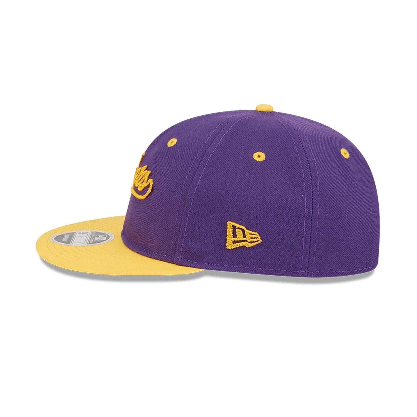 Pictured is this NBA Chainstitch Script LA Lakers Retro Crown 9FIFTY cap in purple. 6