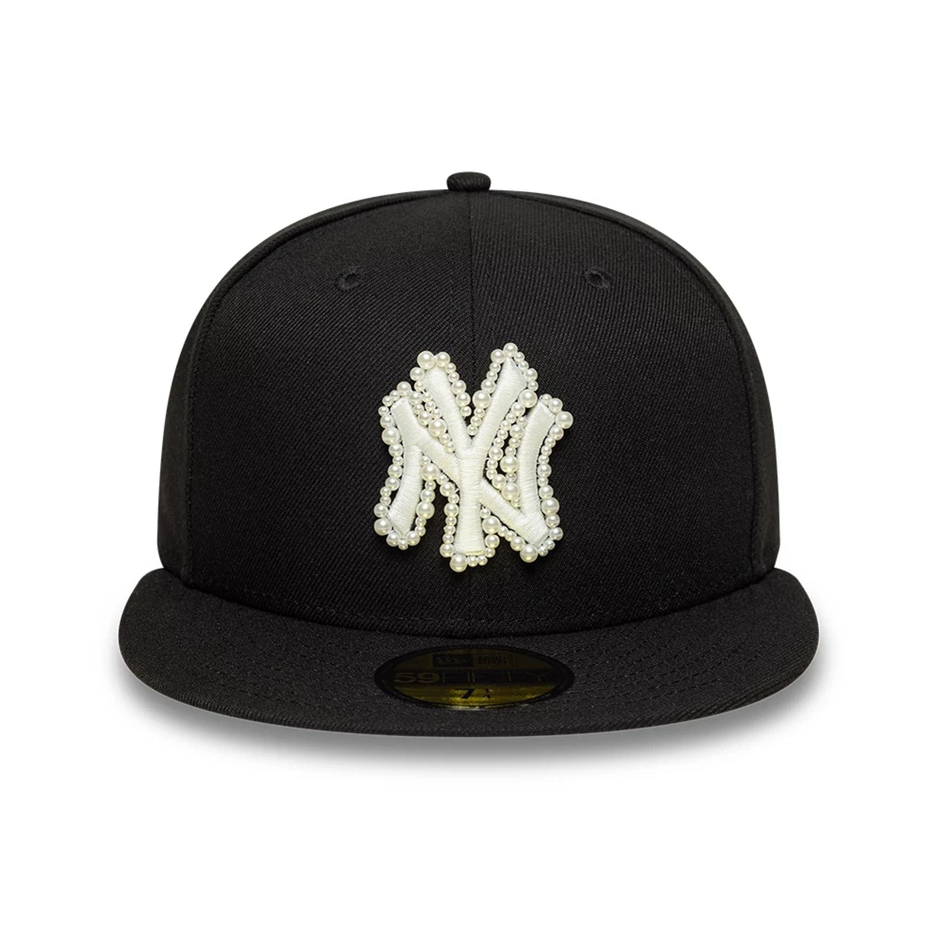Pictured is this MLB Faux Pearl New York Yankees 59FIFTY Fitted cap in black. 3